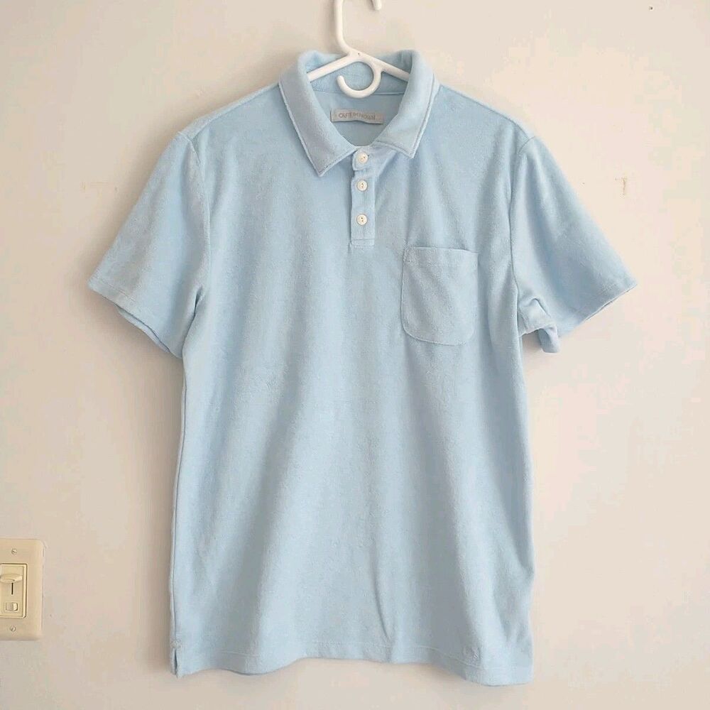 Outerknown Polo Shirt Mens M Blue Terry Cloth Organic Cotton Beach Surf Top